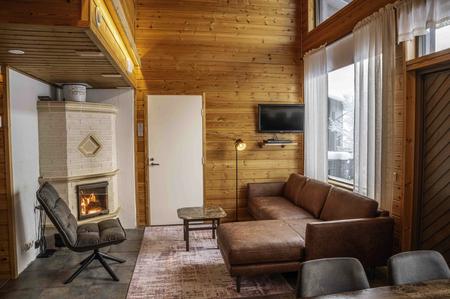  Ferienhaushälfte mit 3 Schlafräumen, Beispiel Wohnzimmer mit Kamin der Ferienhaushälften mit 3 Schlafzimmern