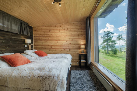 Panorama-Vogelhäuschen mit 1 Schlafzimmer, Kamin, Sauna und Terrasse mit Outdoor-Jacuzzi
