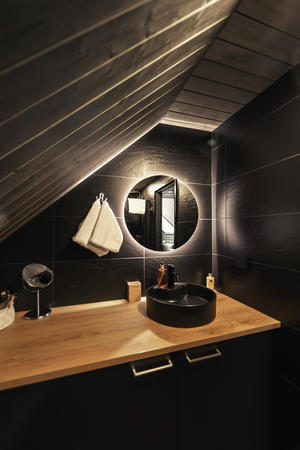 Badezimmer, Glasdachhütte mit zwei Schlafbereichen