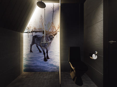 Badezimmer, zweistöckige Glasdachhütte