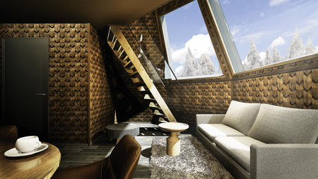 Wohnbereich, zweistöckige Glasdachhütte