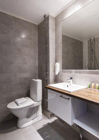  Badezimmer eines deLuxe Zimmers Hotelli Metsähirvas